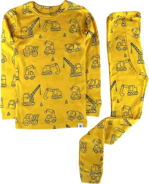 12M-5Y Kids Toddlers Girls Boys Baby 100% Cotton Construction Figures Snug Fit Sleepwear Pajamas 2 Pcs Pjs Set