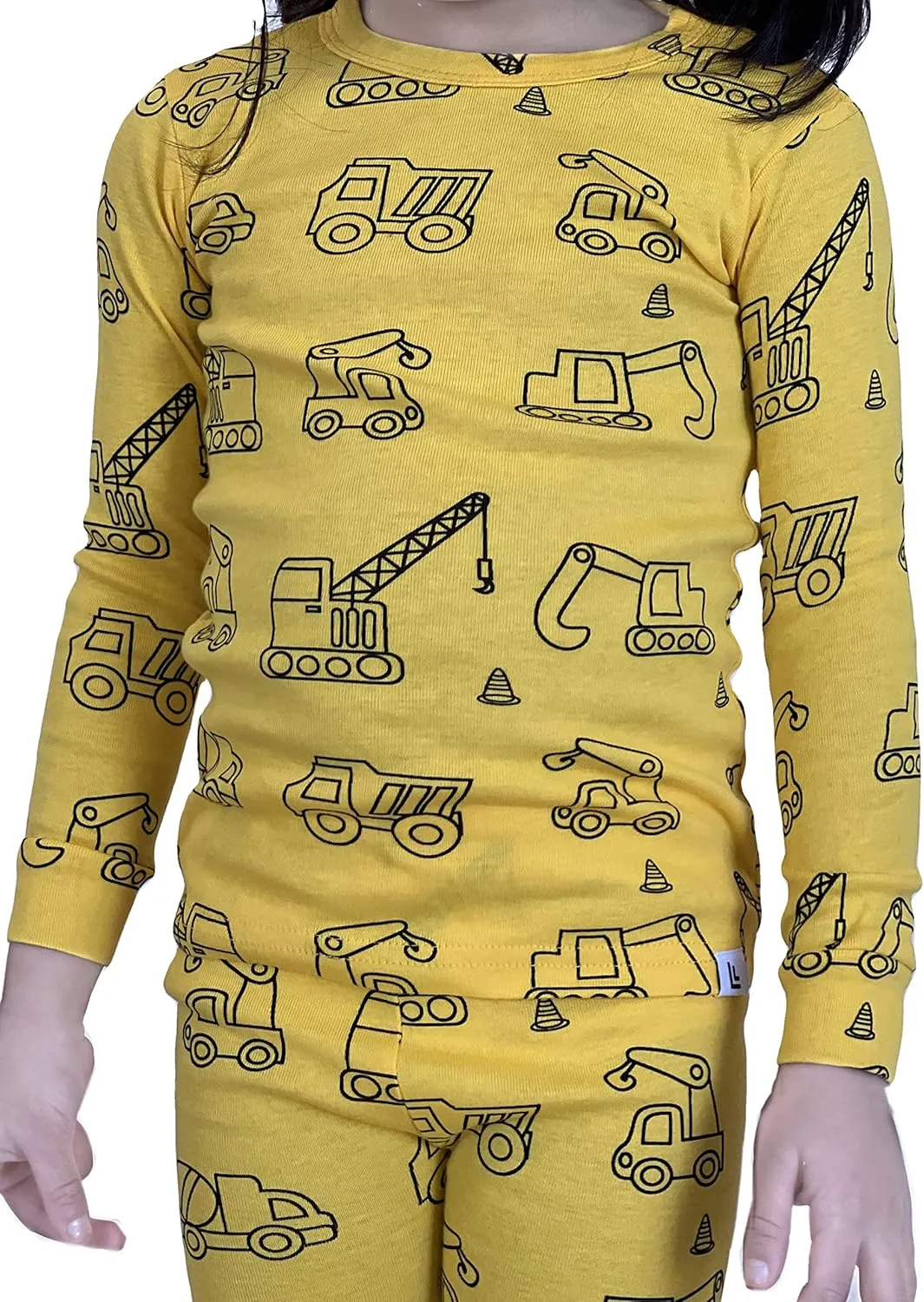 12M-5Y Kids Toddlers Girls Boys Baby 100% Cotton Construction Figures Snug Fit Sleepwear Pajamas 2 Pcs Pjs Set