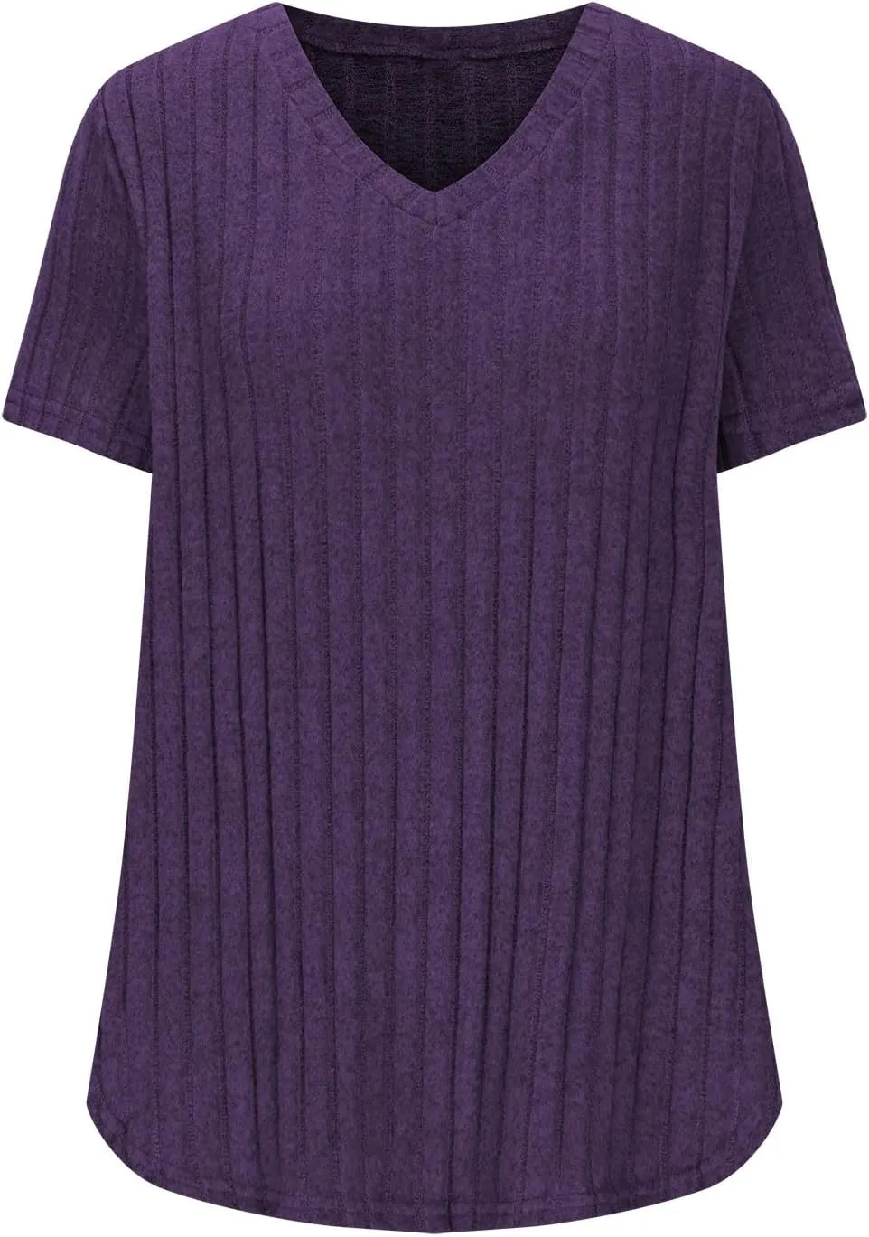 2025 Women's Plus Size Ribbed Tops Casual Trendy V Neck Solid Color Shirts Lightweight Short Sleeve Blouses Tees