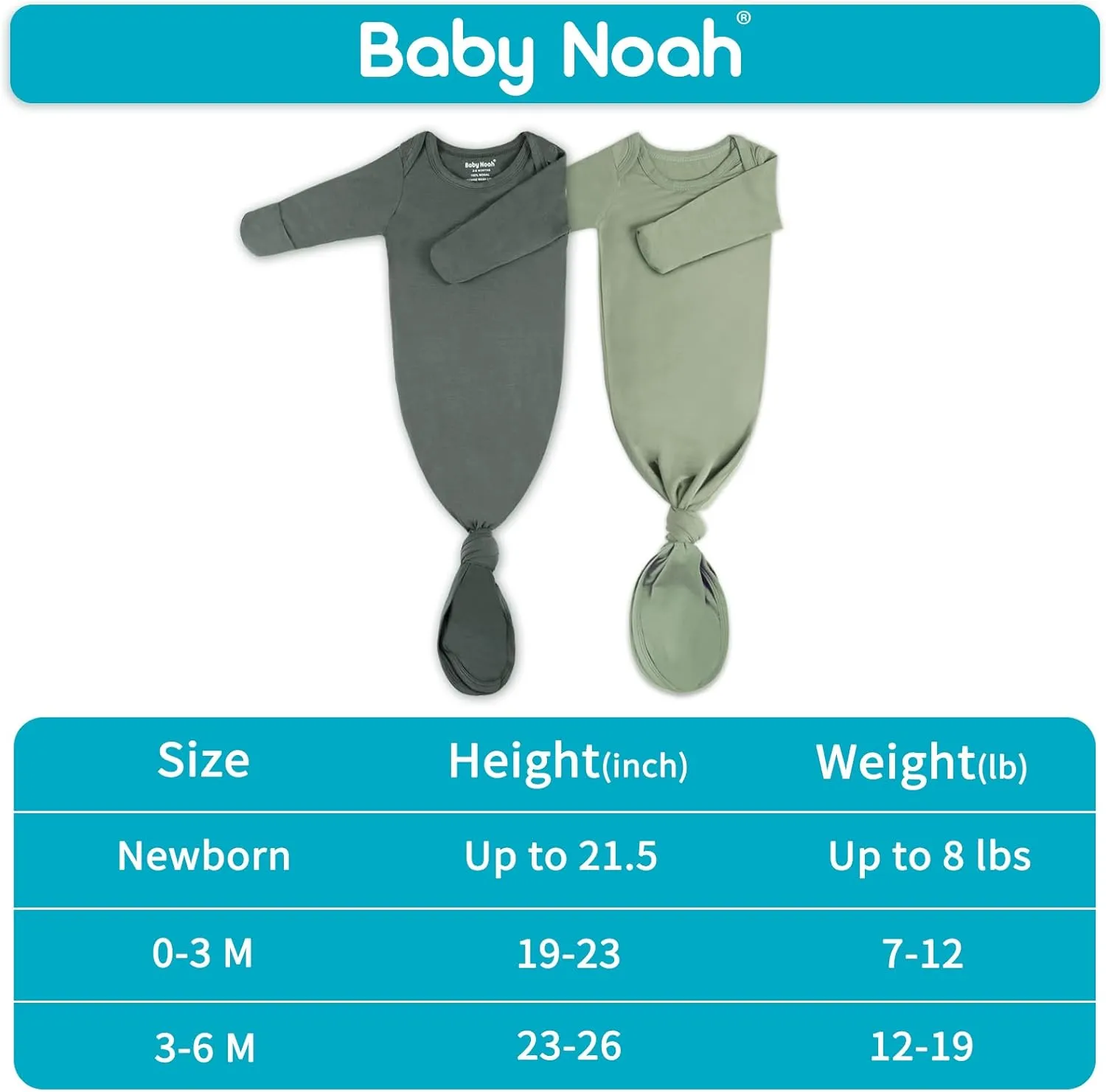 2Pack Knotted Gown Baby, Super Soft Long Sleeve Newborn Hospital Outfit Boy Girl Coming Home, Built-In Mittens Clothes