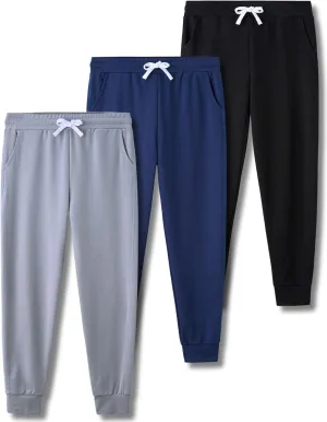 3 Pack Boys Lightweight Jogger Pants, Youth Athletic Sweatpants, Kids Toddlers Clothes Apparel