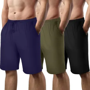 3 Pack Men's Pajama Shorts Sleep Lounge Shorts Sleepwear Pants Big and Tall Sleep Pj Bottoms Elastic Waist with Pockets
