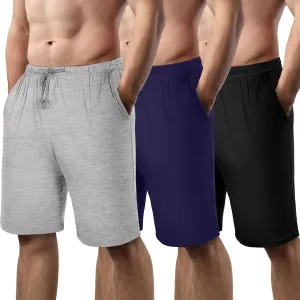 3 Pack Men's Pajama Shorts Sleep Lounge Shorts Sleepwear Pants Big and Tall Sleep Pj Bottoms Elastic Waist with Pockets