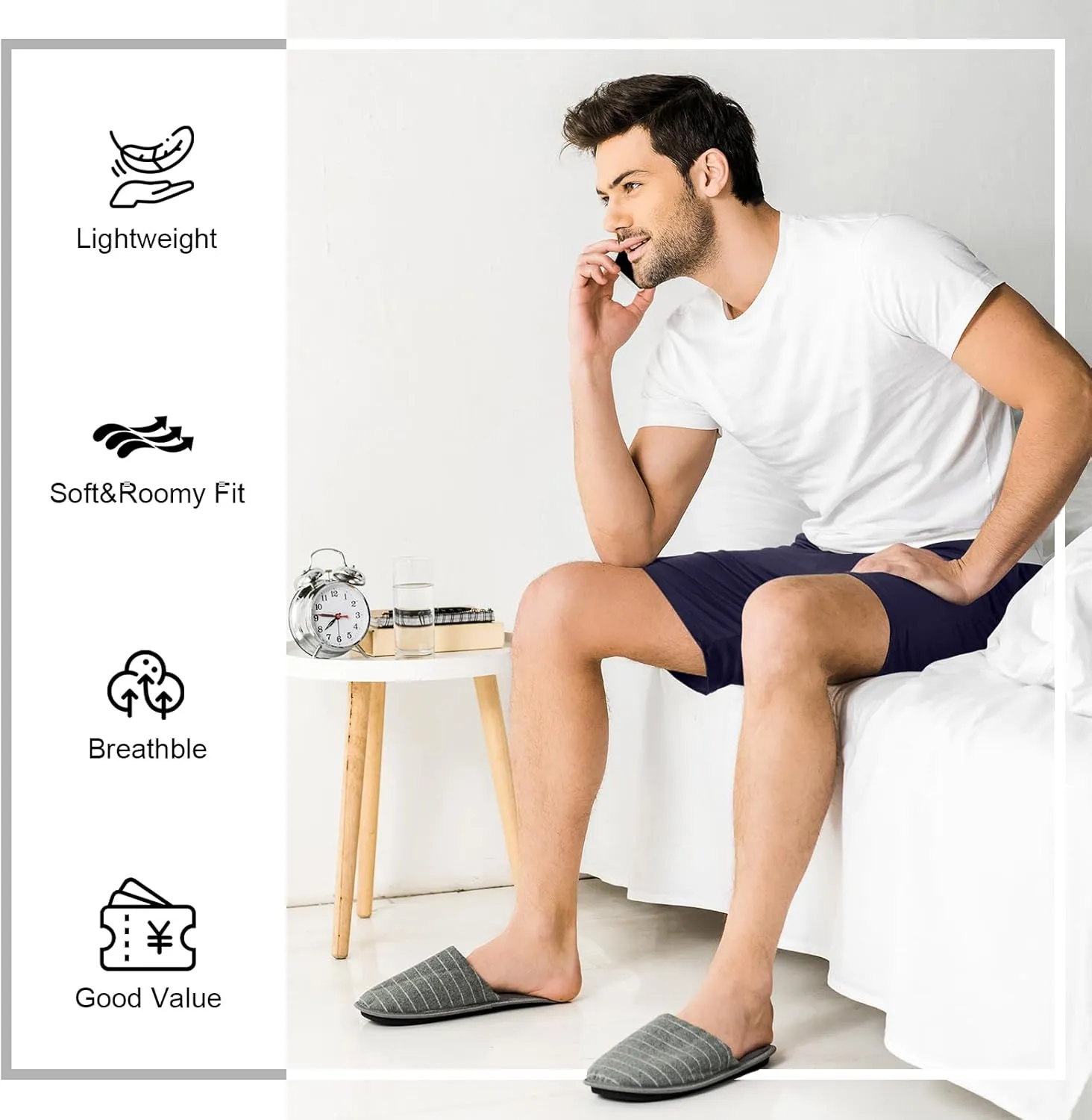 3 Pack Men's Pajama Shorts Sleep Lounge Shorts Sleepwear Pants Big and Tall Sleep Pj Bottoms Elastic Waist with Pockets