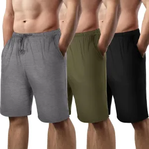 3 Pack Men's Pajama Shorts Sleep Lounge Shorts Sleepwear Pants Big and Tall Sleep Pj Bottoms Elastic Waist with Pockets