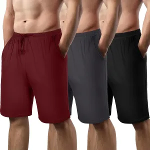 3 Pack Men's Pajama Shorts Sleep Lounge Shorts Sleepwear Pants Big and Tall Sleep Pj Bottoms Elastic Waist with Pockets