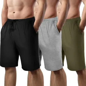 3 Pack Men's Pajama Shorts Sleep Lounge Shorts Sleepwear Pants Big and Tall Sleep Pj Bottoms Elastic Waist with Pockets