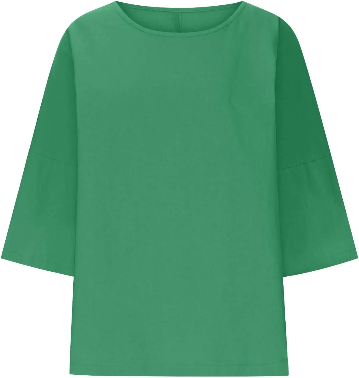 3/4 Sleeve Linen Tops for Women Loose Fit Round Neck Shirts Cotton Solid Color Summer Beach Tee Oversized Shirts