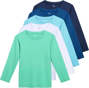 5 Pack Cotton Boys Long Sleeve Shirts Toddlers Soft Crewneck Tee Kids Basic Long-Sleeve T-Shirts Top