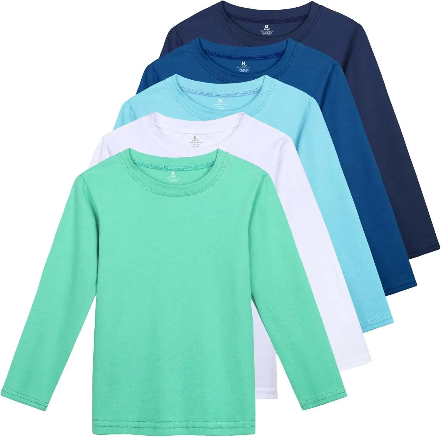 5 Pack Cotton Boys Long Sleeve Shirts Toddlers Soft Crewneck Tee Kids Basic Long-Sleeve T-Shirts Top