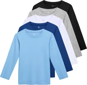 5 Pack Cotton Boys Long Sleeve Shirts Toddlers Soft Crewneck Tee Kids Basic Long-Sleeve T-Shirts Top