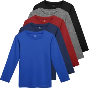 5 Pack Cotton Boys Long Sleeve Shirts Toddlers Soft Crewneck Tee Kids Basic Long-Sleeve T-Shirts Top