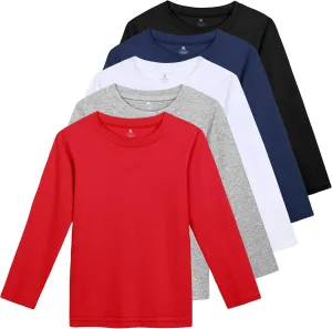 5 Pack Cotton Boys Long Sleeve Shirts Toddlers Soft Crewneck Tee Kids Basic Long-Sleeve T-Shirts Top