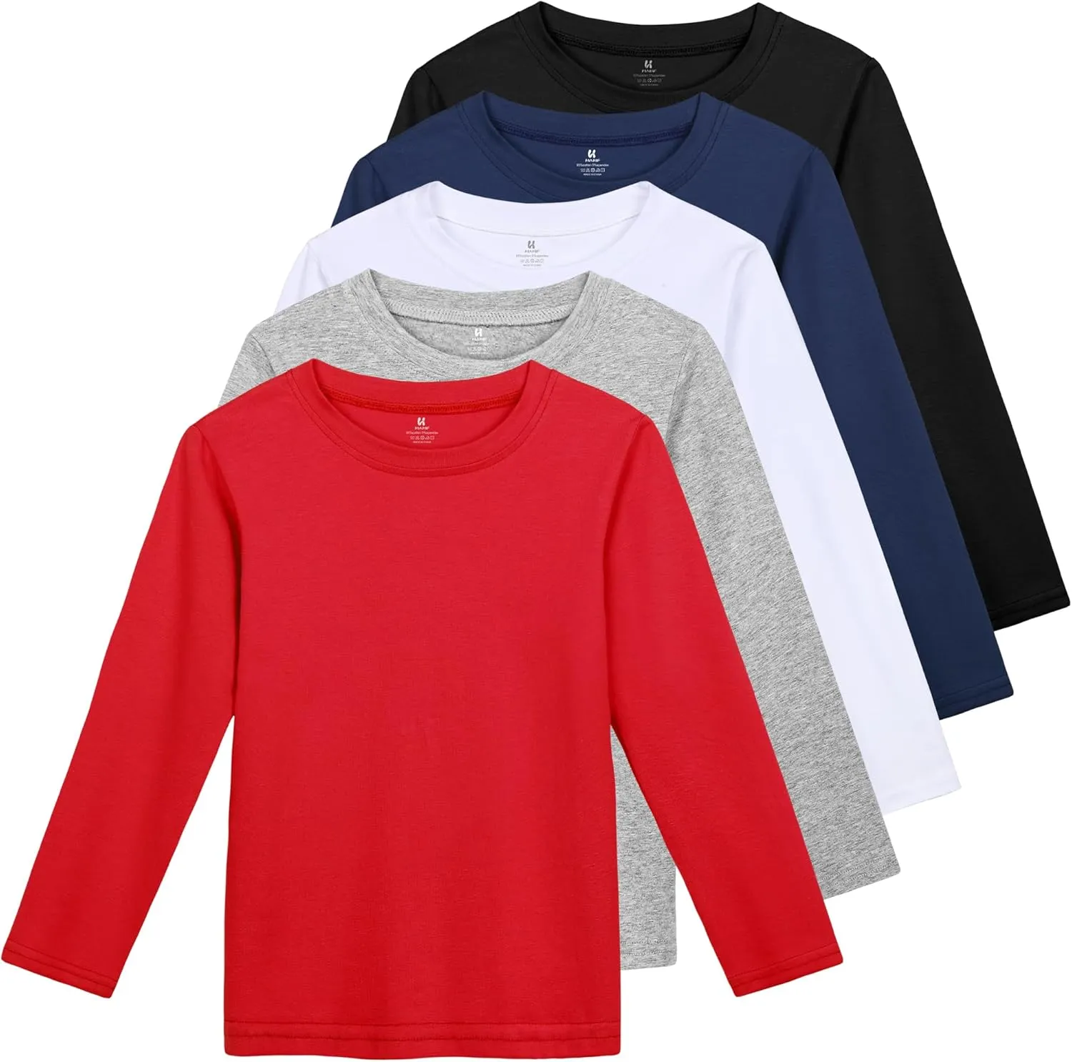 5 Pack Cotton Boys Long Sleeve Shirts Toddlers Soft Crewneck Tee Kids Basic Long-Sleeve T-Shirts Top