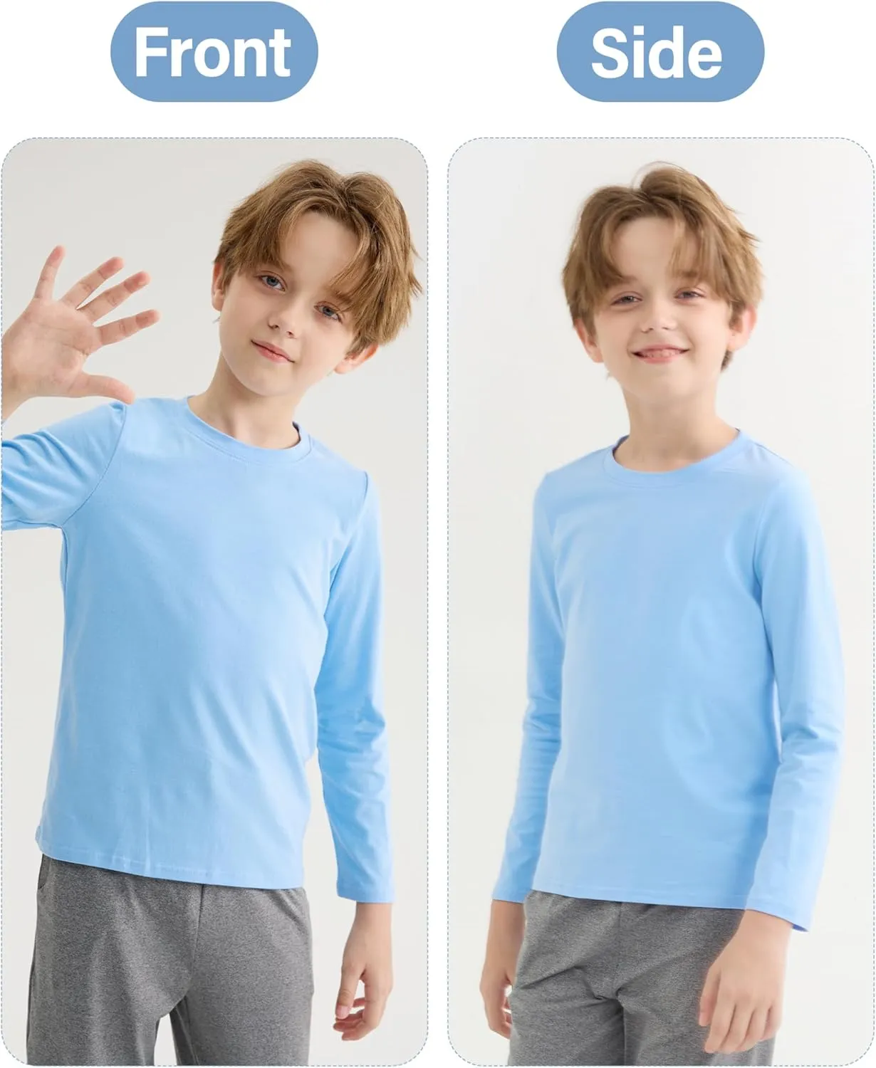 5 Pack Cotton Boys Long Sleeve Shirts Toddlers Soft Crewneck Tee Kids Basic Long-Sleeve T-Shirts Top