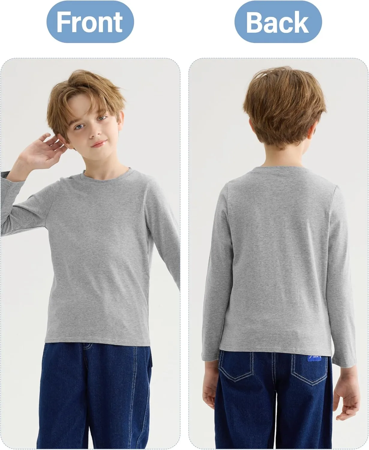 5 Pack Cotton Boys Long Sleeve Shirts Toddlers Soft Crewneck Tee Kids Basic Long-Sleeve T-Shirts Top