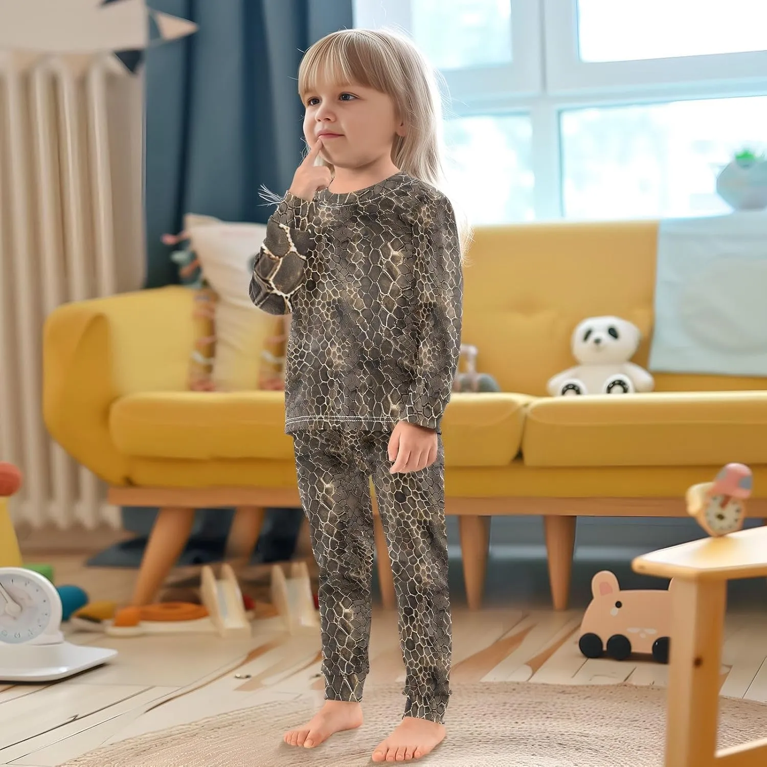 ALAZA Brownness Snake Skin Print 1 Pajama Set Pijamas Para Niños Long Sleeve Sleepwear