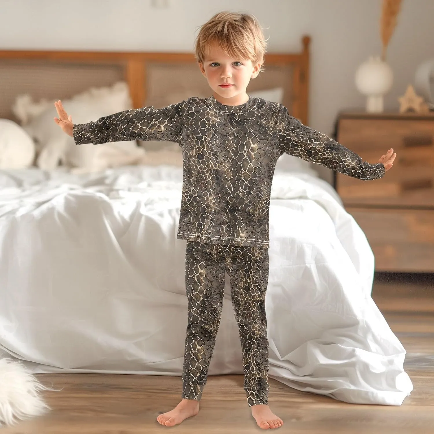 ALAZA Brownness Snake Skin Print 1 Pajama Set Pijamas Para Niños Long Sleeve Sleepwear