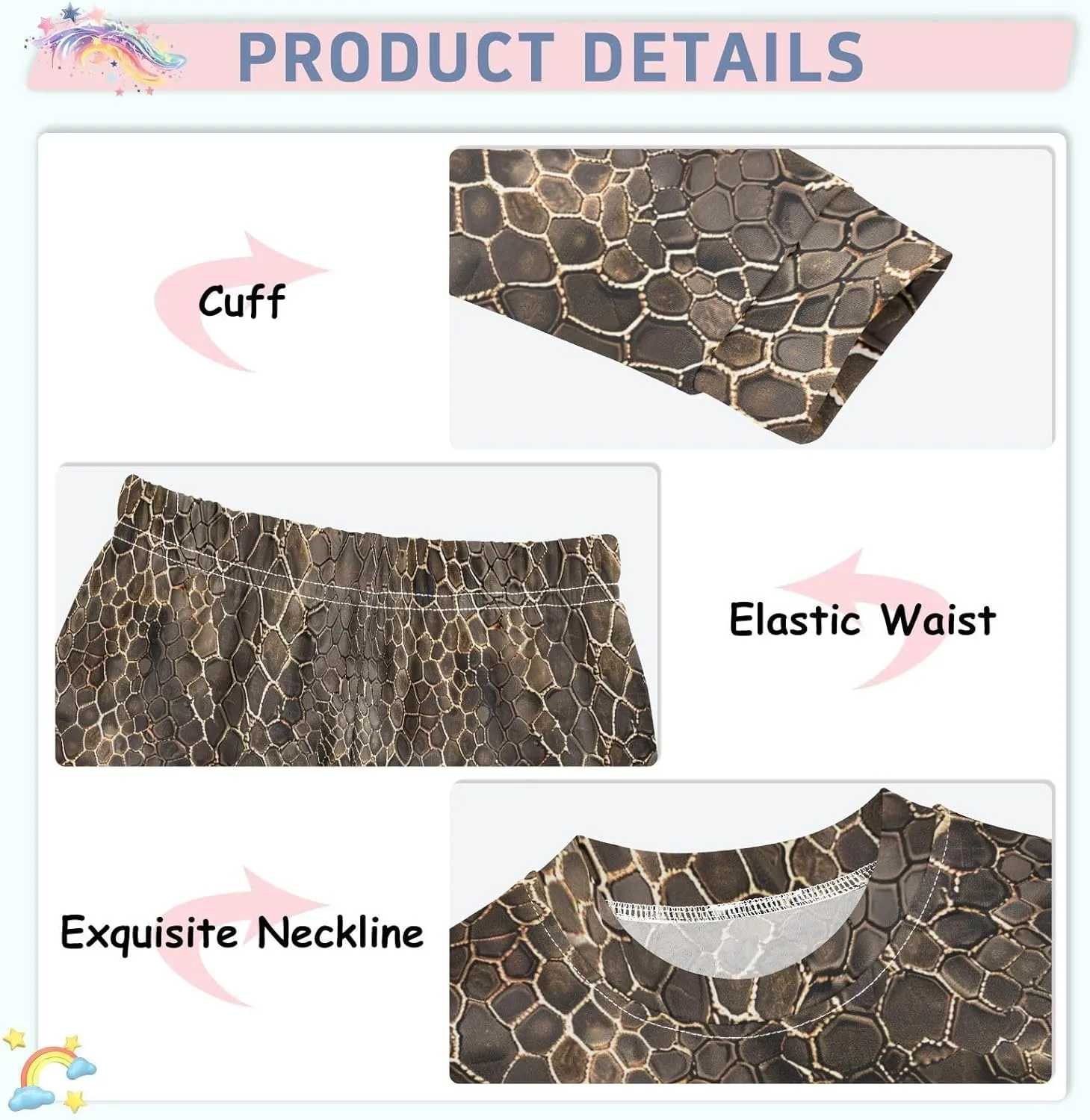 ALAZA Brownness Snake Skin Print 1 Pajama Set Pijamas Para Niños Long Sleeve Sleepwear