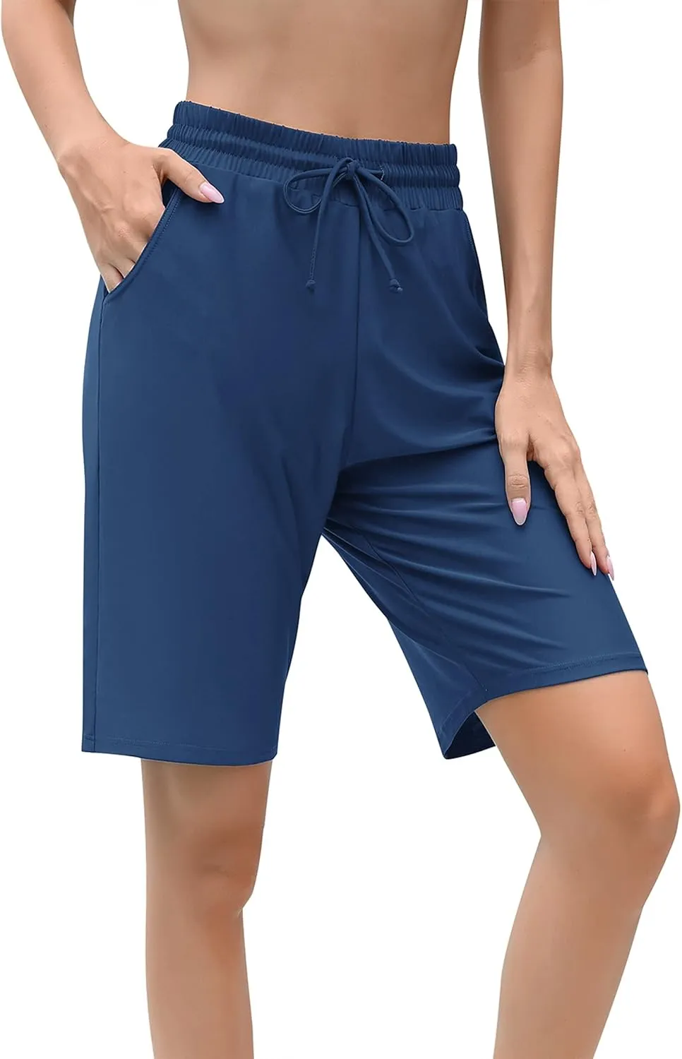 ALove Women's 9" Swim Shorts High Waisted Swim Board Shorts with Pockets UPF 50  Swimsuit Bottoms Built-in Brief