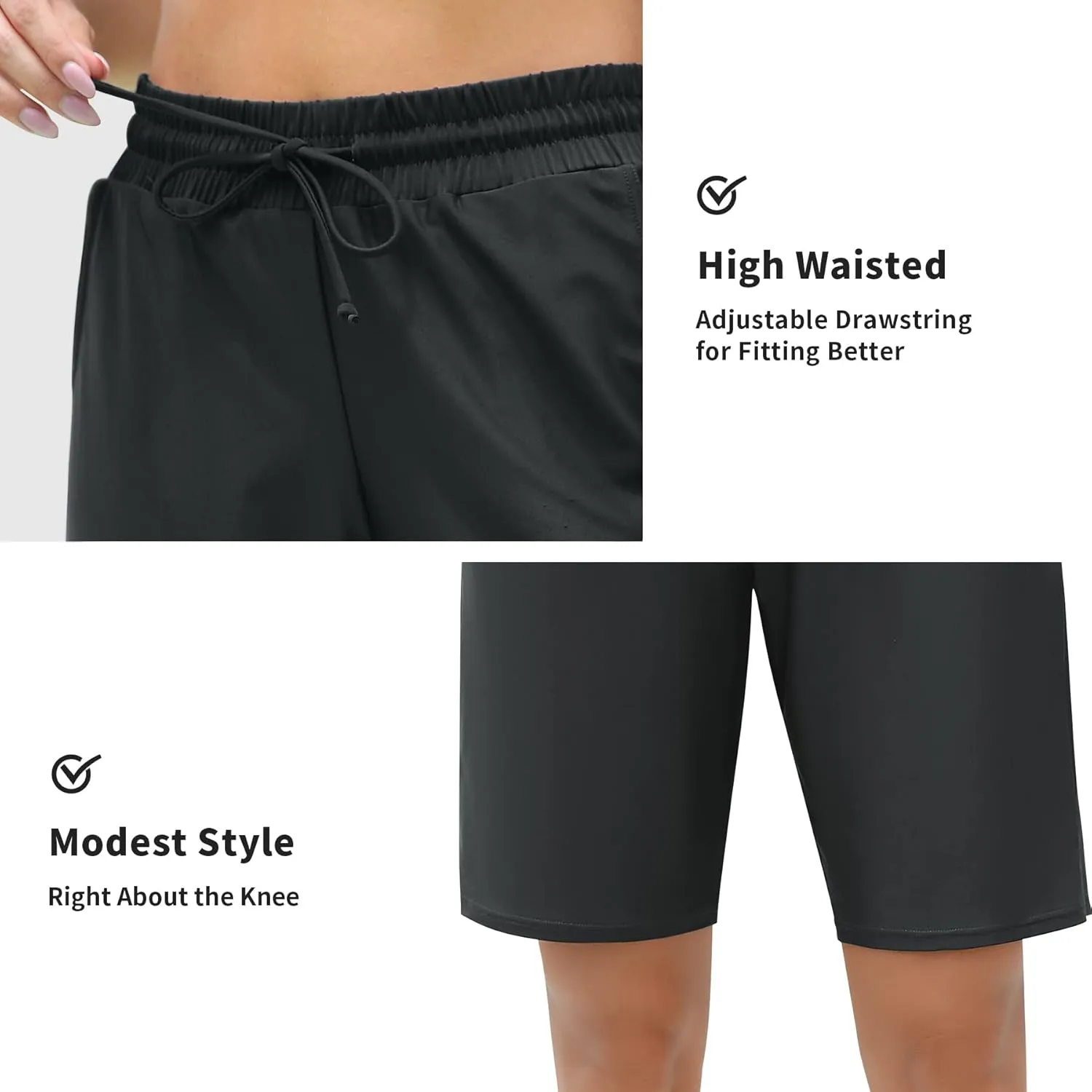ALove Women's 9" Swim Shorts High Waisted Swim Board Shorts with Pockets UPF 50  Swimsuit Bottoms Built-in Brief