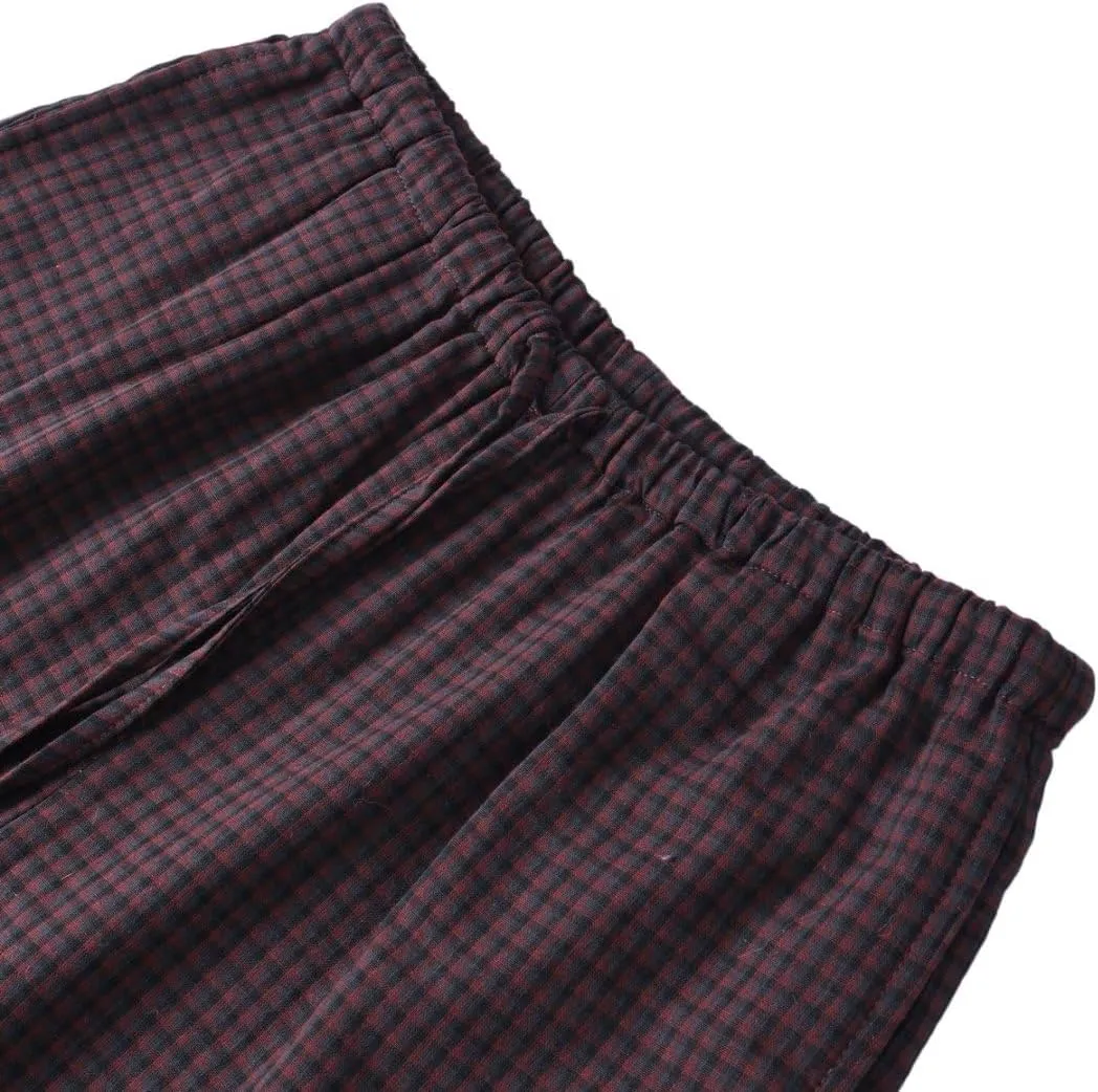 Amazhiyu Women's Cotton Gauze Plaid Elastic Casual Lounge Pants with Pockets