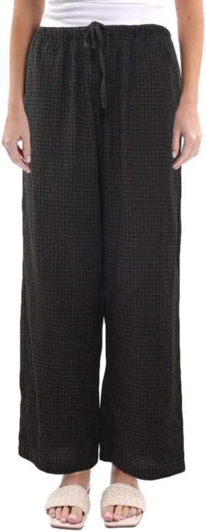 Amazhiyu Women's Cotton Gauze Plaid Elastic Casual Lounge Pants with Pockets