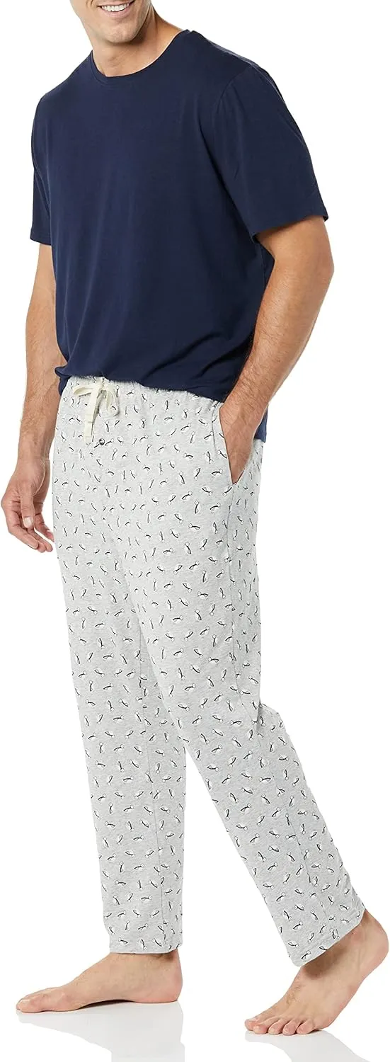 Amazon Essentials Men's Cotton Modal T-Shirt and Full-Length Bottom Pajama Set