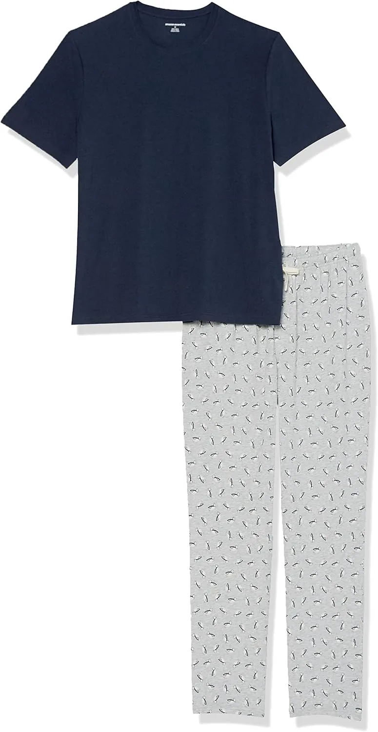 Amazon Essentials Men's Cotton Modal T-Shirt and Full-Length Bottom Pajama Set
