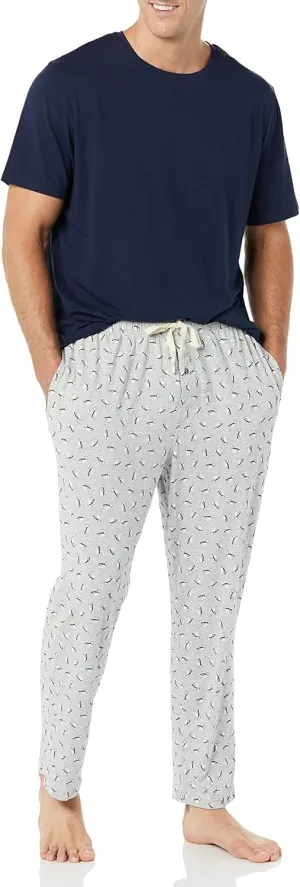 Amazon Essentials Men's Cotton Modal T-Shirt and Full-Length Bottom Pajama Set
