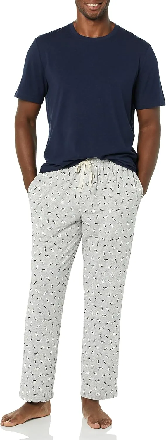 Amazon Essentials Men's Cotton Modal T-Shirt and Full-Length Bottom Pajama Set