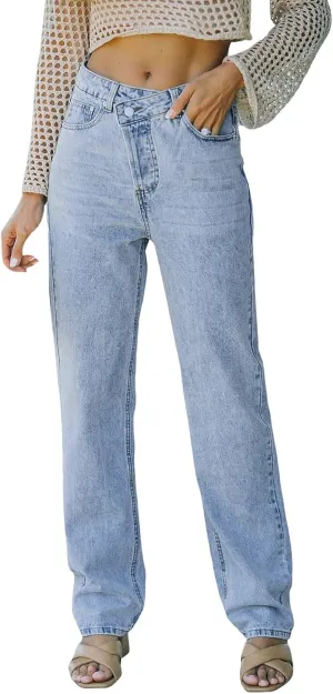 Anotherchill Sweatpant Jeans High Waisted Straight Leg Denim Pants Loose Fit Stretchy Cropped Pant with Pockets