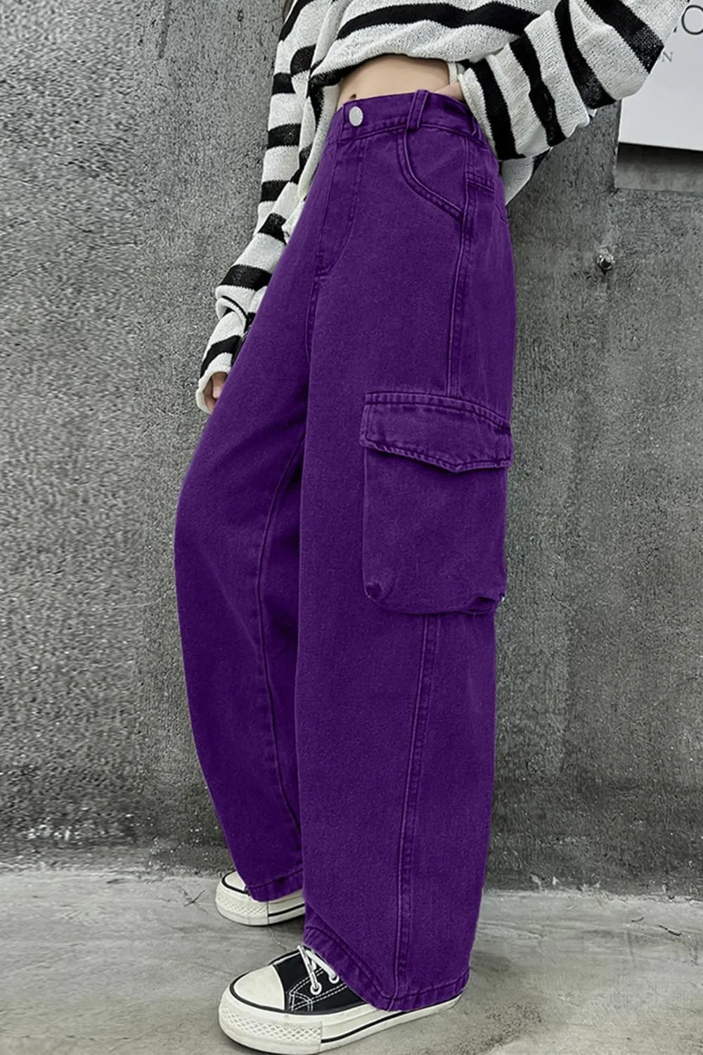 AOWKULAE Girls Jeans Elastic Waist Wide Leg Pants Kids Jeans 4-14 Years