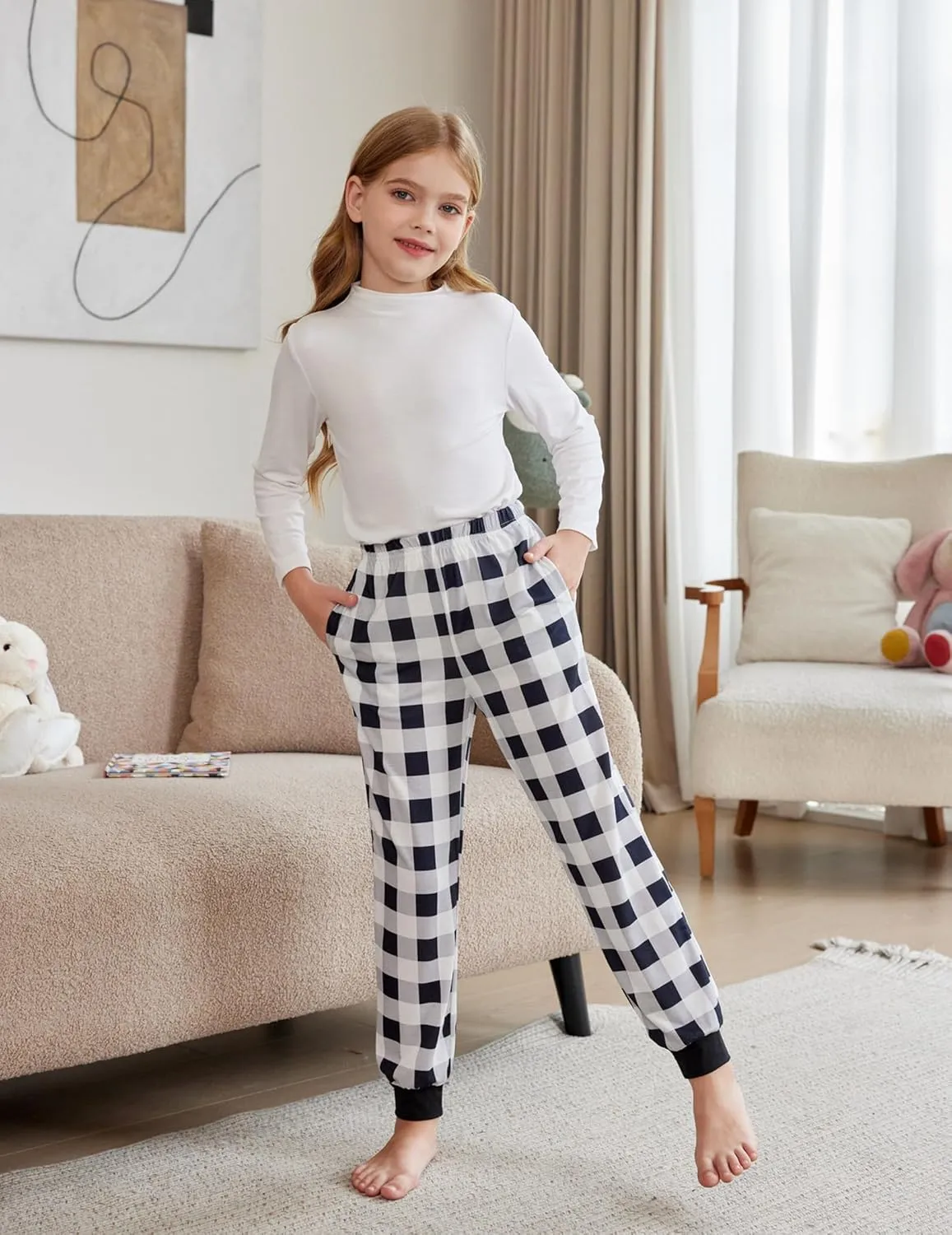 Arshiner Girls Pajama Pants Kids Plaid Pj Pants Comfy Lounge Sleepwear Bottoms with Pockets