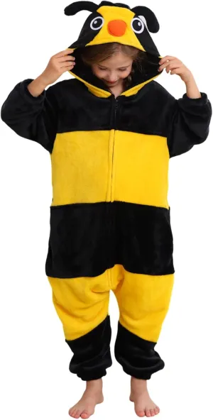 ATOZ Unisex Children Animal Bee Onesie, Halloween Costume Pajamas Christmas Cosplay Sleepwear For Boys Girls