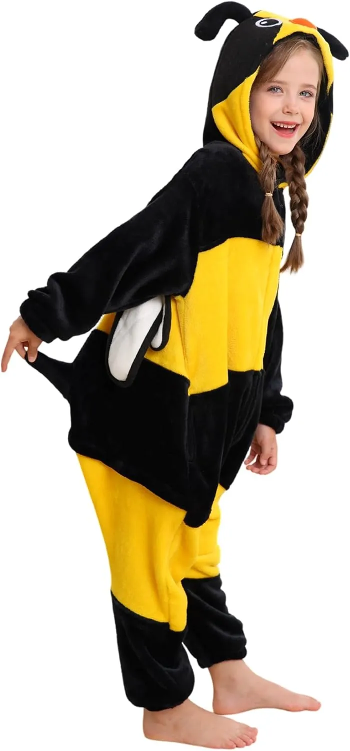 ATOZ Unisex Children Animal Bee Onesie, Halloween Costume Pajamas Christmas Cosplay Sleepwear For Boys Girls