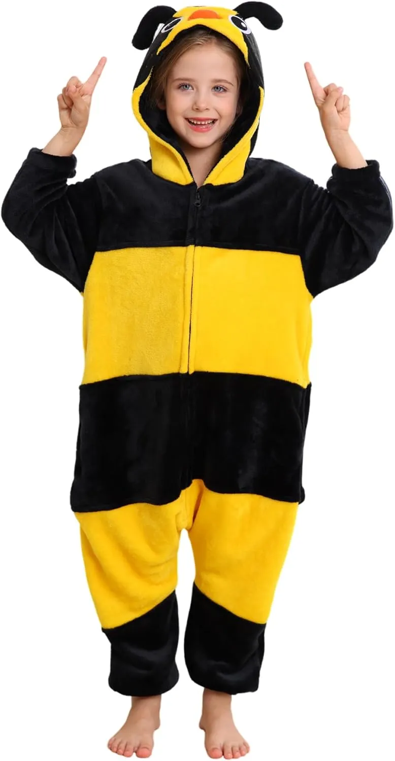ATOZ Unisex Children Animal Bee Onesie, Halloween Costume Pajamas Christmas Cosplay Sleepwear For Boys Girls