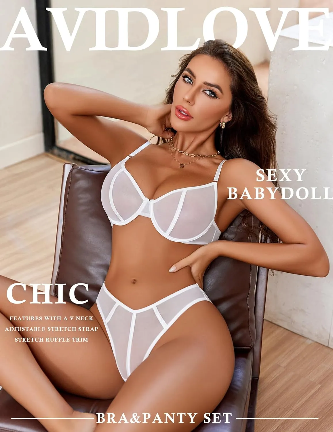 Avidlove Lingerie for Women Mesh Lace Bra and Panty Set 2 Piece Underwire Bralette Set Strappy Babydoll Bodysuit