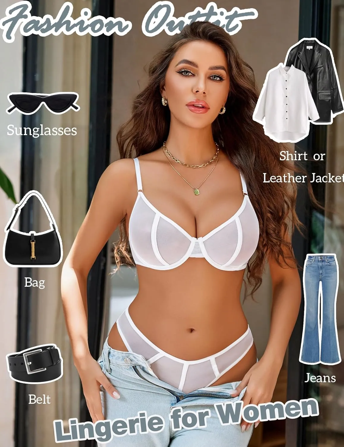 Avidlove Lingerie for Women Mesh Lace Bra and Panty Set 2 Piece Underwire Bralette Set Strappy Babydoll Bodysuit