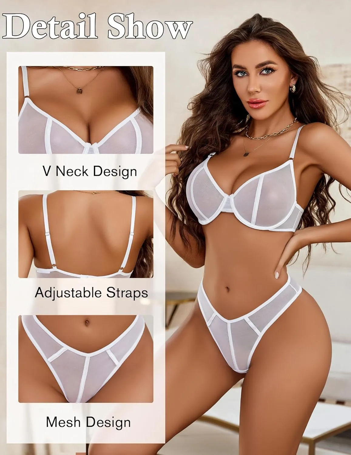Avidlove Lingerie for Women Mesh Lace Bra and Panty Set 2 Piece Underwire Bralette Set Strappy Babydoll Bodysuit