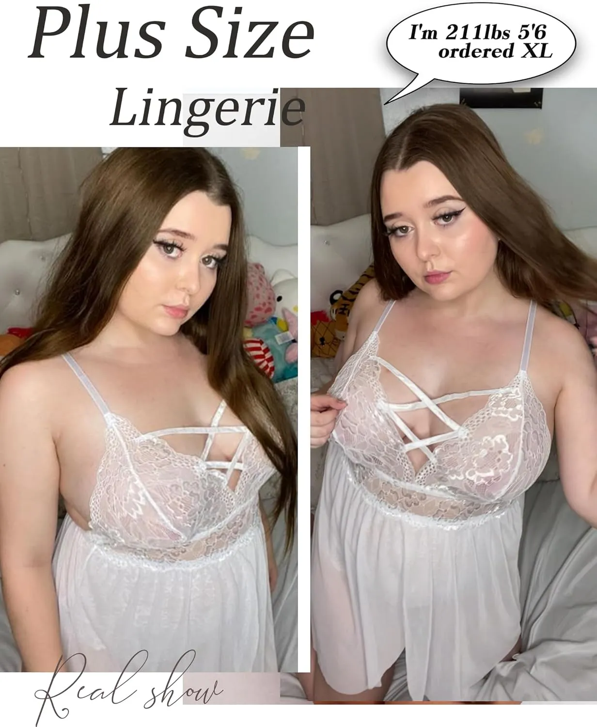 Avidlove Plus Size Babydoll Womens Snap Crotch Lingerie V Neck Lace Nighty Sleepwear L-5XL