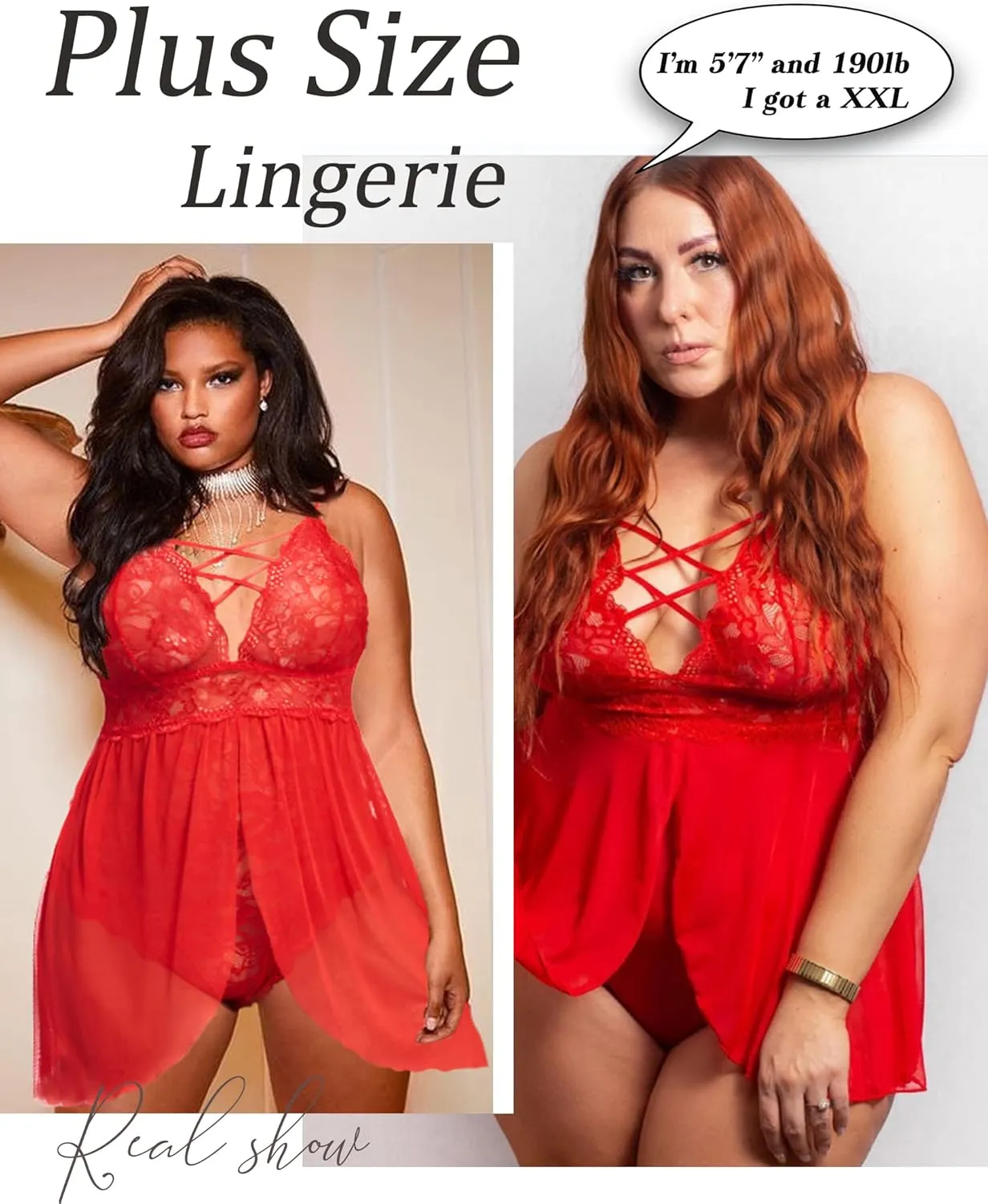 Avidlove Plus Size Babydoll Womens Snap Crotch Lingerie V Neck Lace Nighty Sleepwear L-5XL