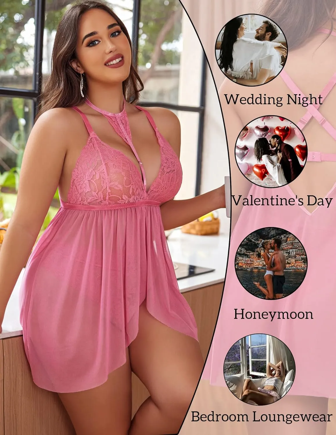 Avidlove Plus Size Lingerie for Women Sexy Lace Babydoll Mesh Choker Sleepwear L-5XL