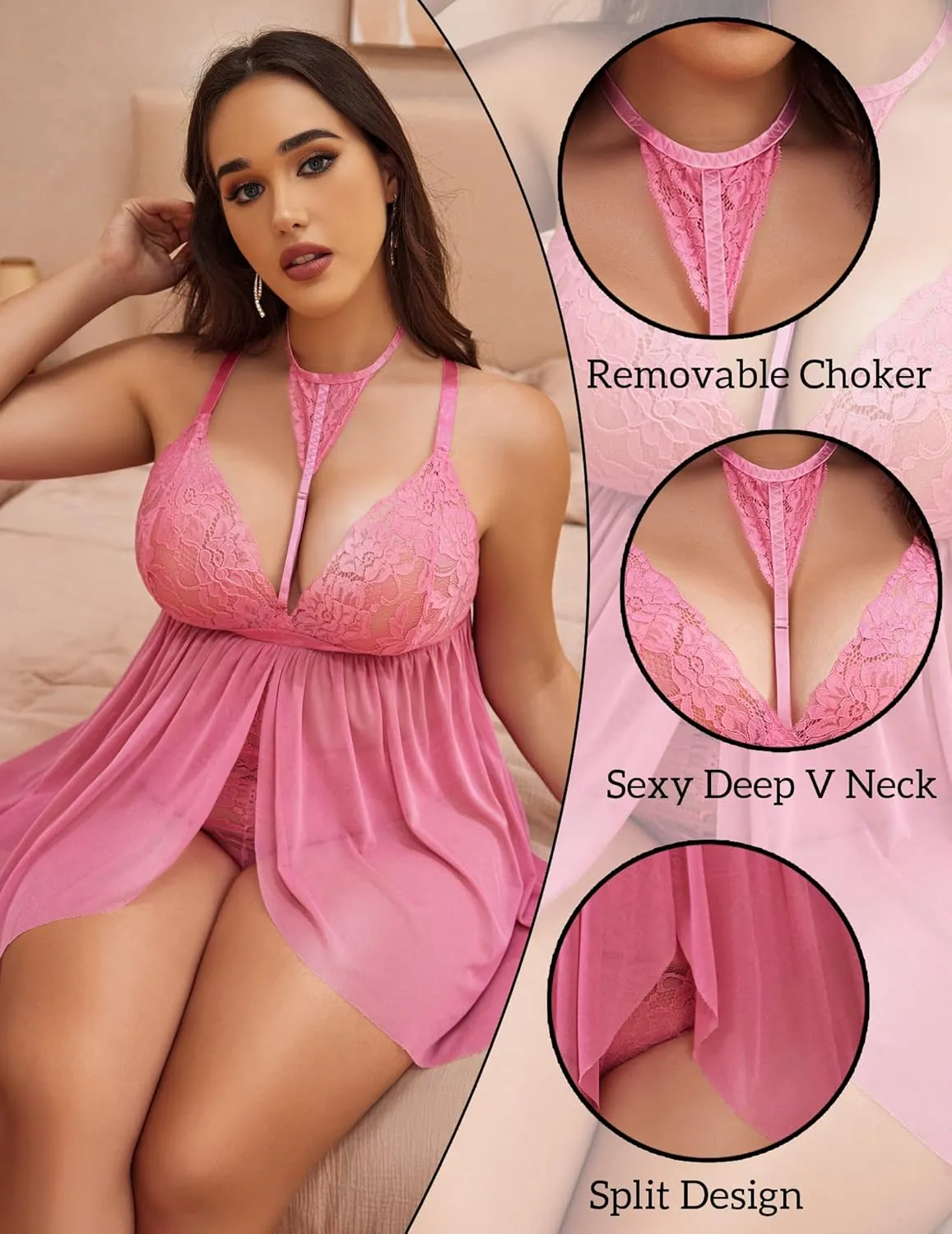 Avidlove Plus Size Lingerie for Women Sexy Lace Babydoll Mesh Choker Sleepwear L-5XL