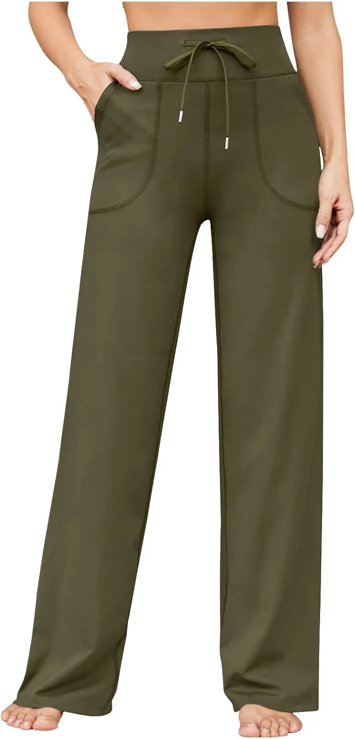 Baggy Pants for Women Straight Leg Work Pants Trousers Elastic Waisted Drawstring Yoga Pants 2024 Fall Sweatpants