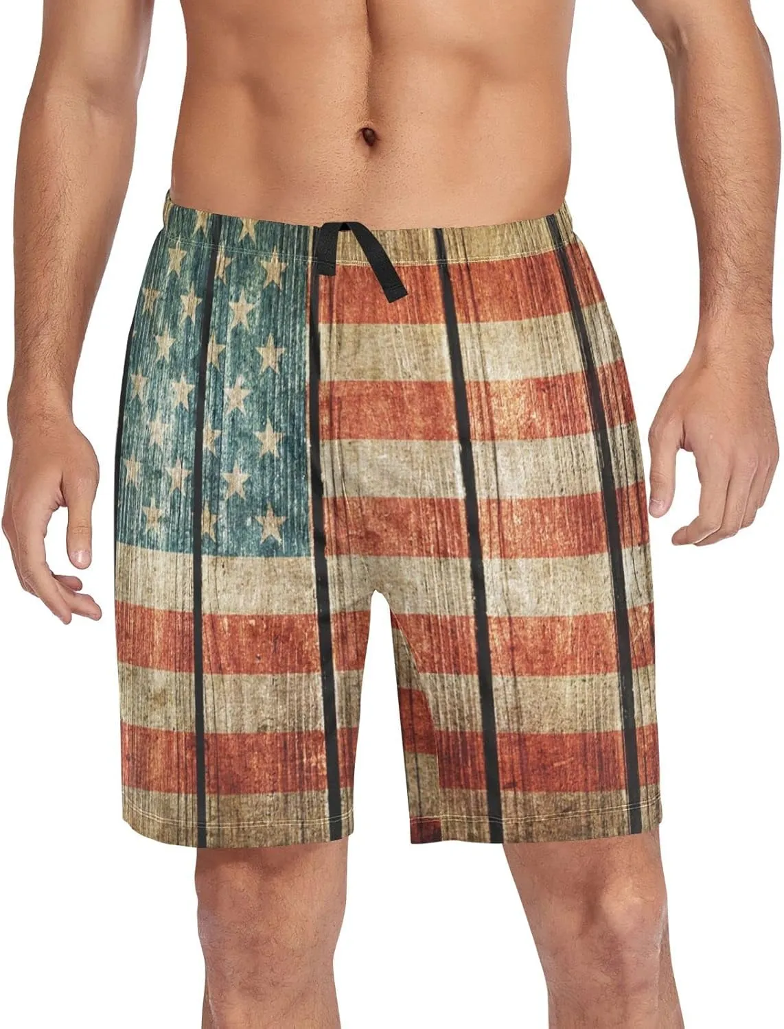 Bald Eagle On American Flag Patriotic USA Design Men's Pajama Pants Shorts Sleepwear Lounge Pajama Bottoms