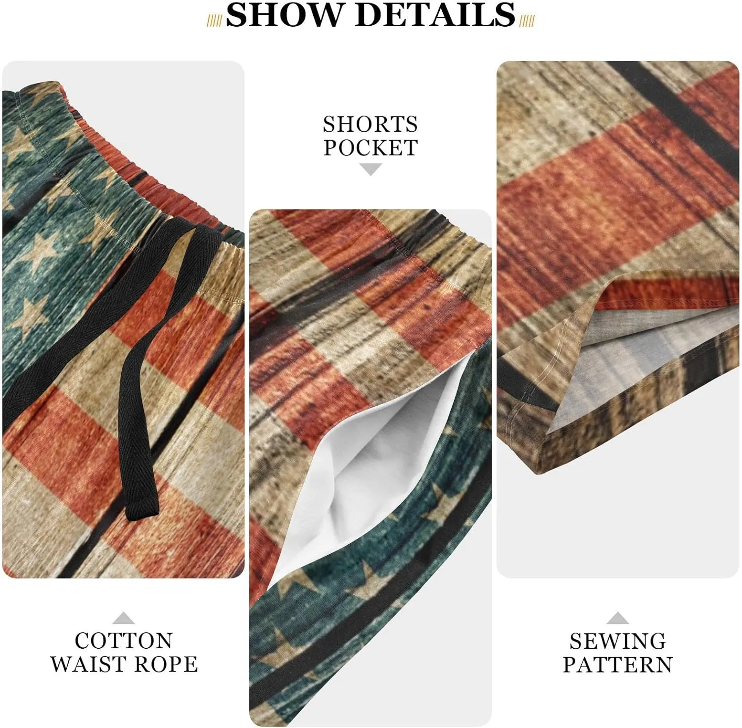Bald Eagle On American Flag Patriotic USA Design Men's Pajama Pants Shorts Sleepwear Lounge Pajama Bottoms