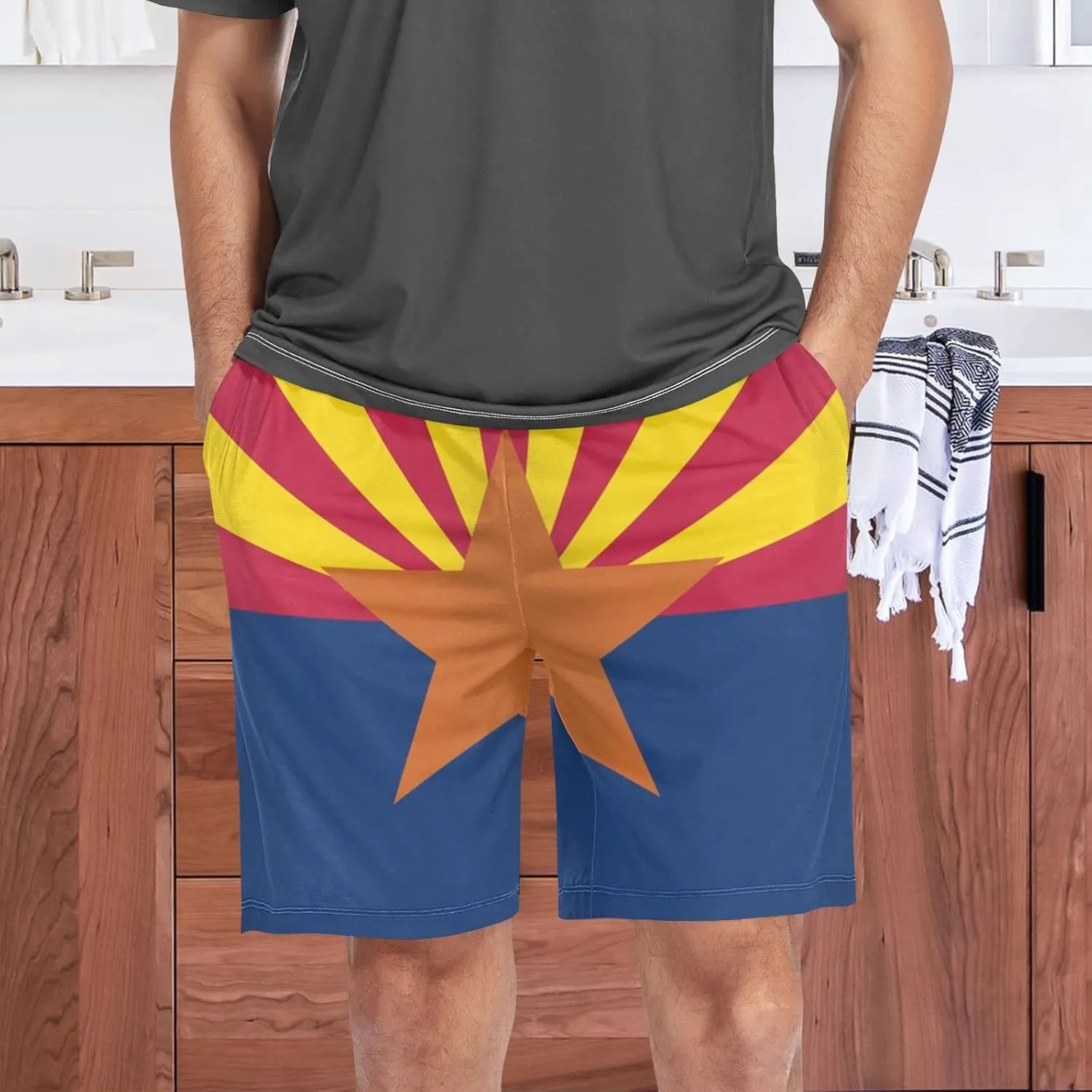 Bald Eagle On American Flag Patriotic USA Design Men's Pajama Pants Shorts Sleepwear Lounge Pajama Bottoms