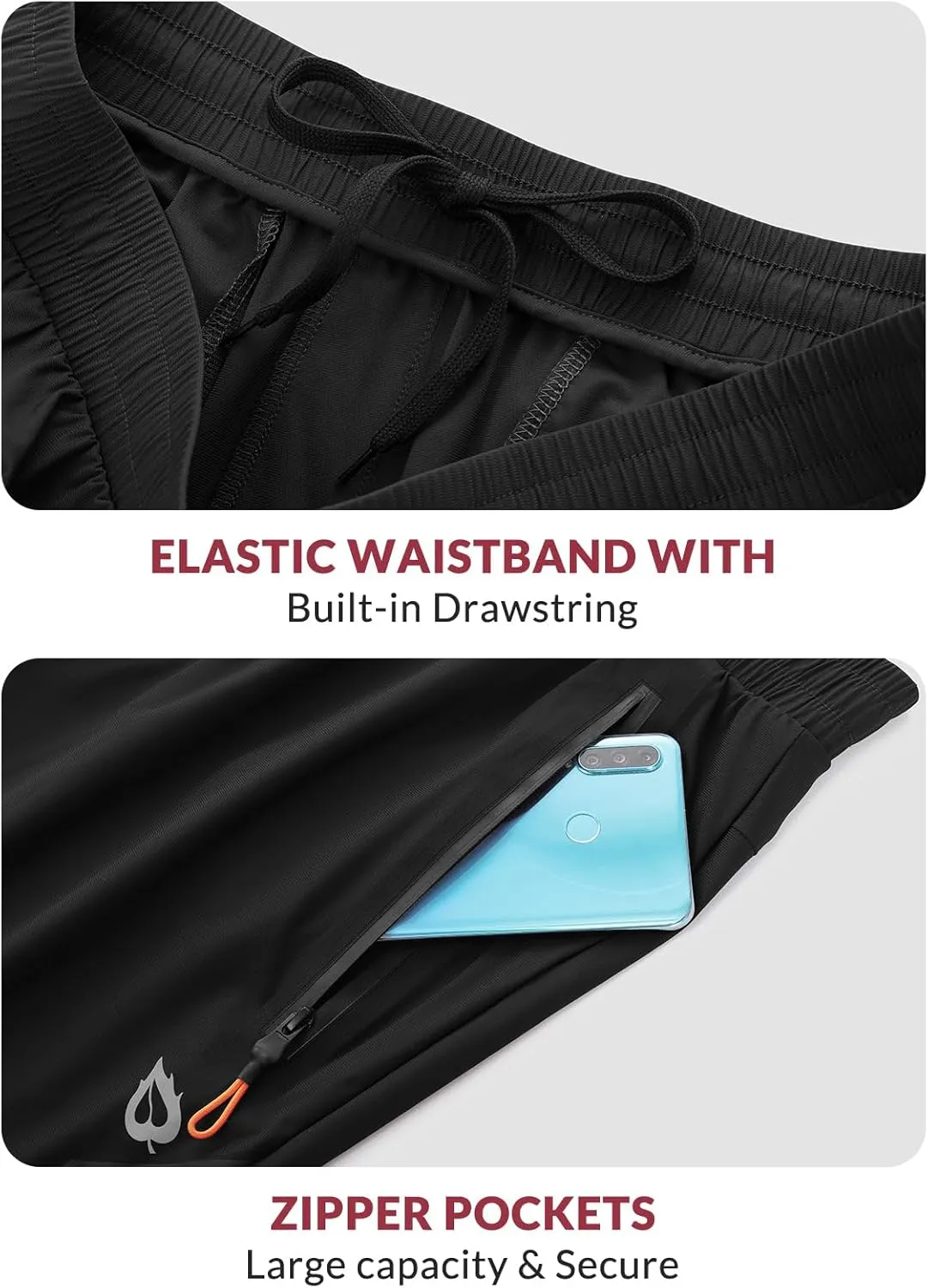 baleaf Men's Joggers Pants Athletic Workout Track Running Gym Lightweight Quick Dry Tapered Jogger Zipper Pockets