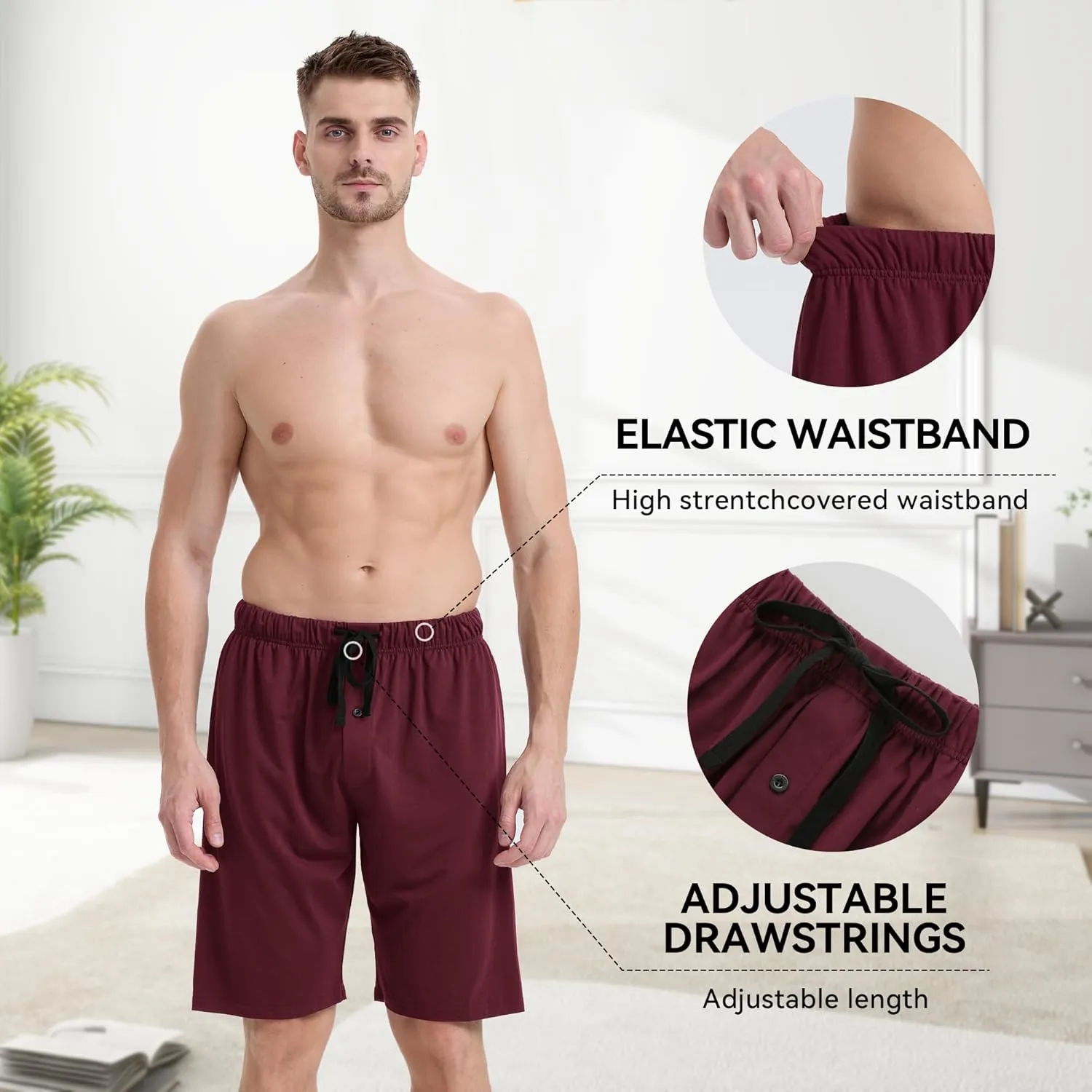 BAMBOO COOL Men's Pajama Shorts Soft Breathable Lounge Relaxing Comfy Sleepwear Pajamas Bottoms with Pockets 2 Pack